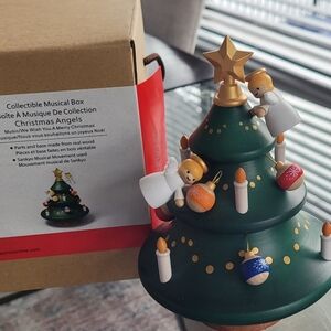 Christmas Angels Collectible Musical Box - Green and Gold